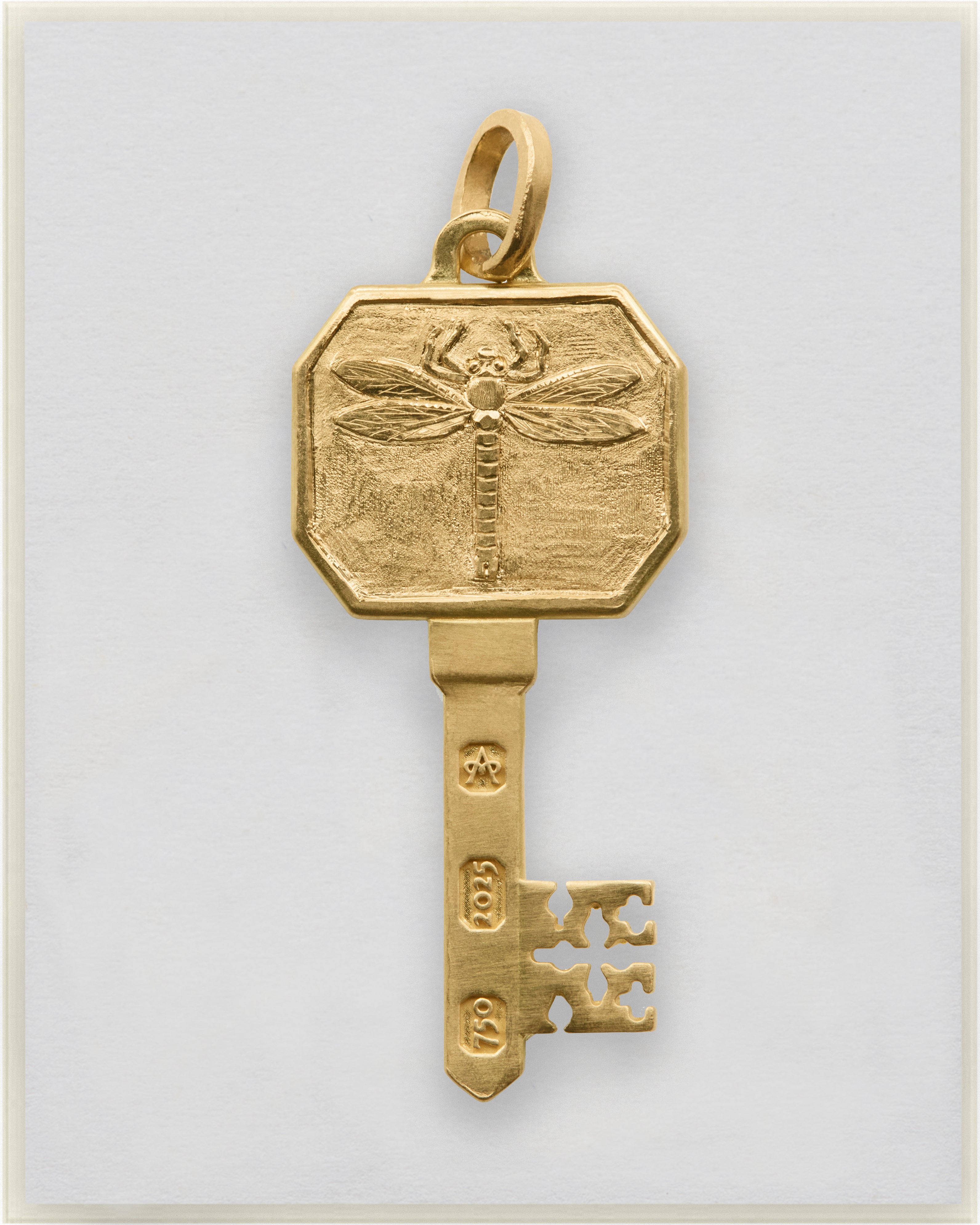 Emerald Engraved Dragon Fly Key Pendant