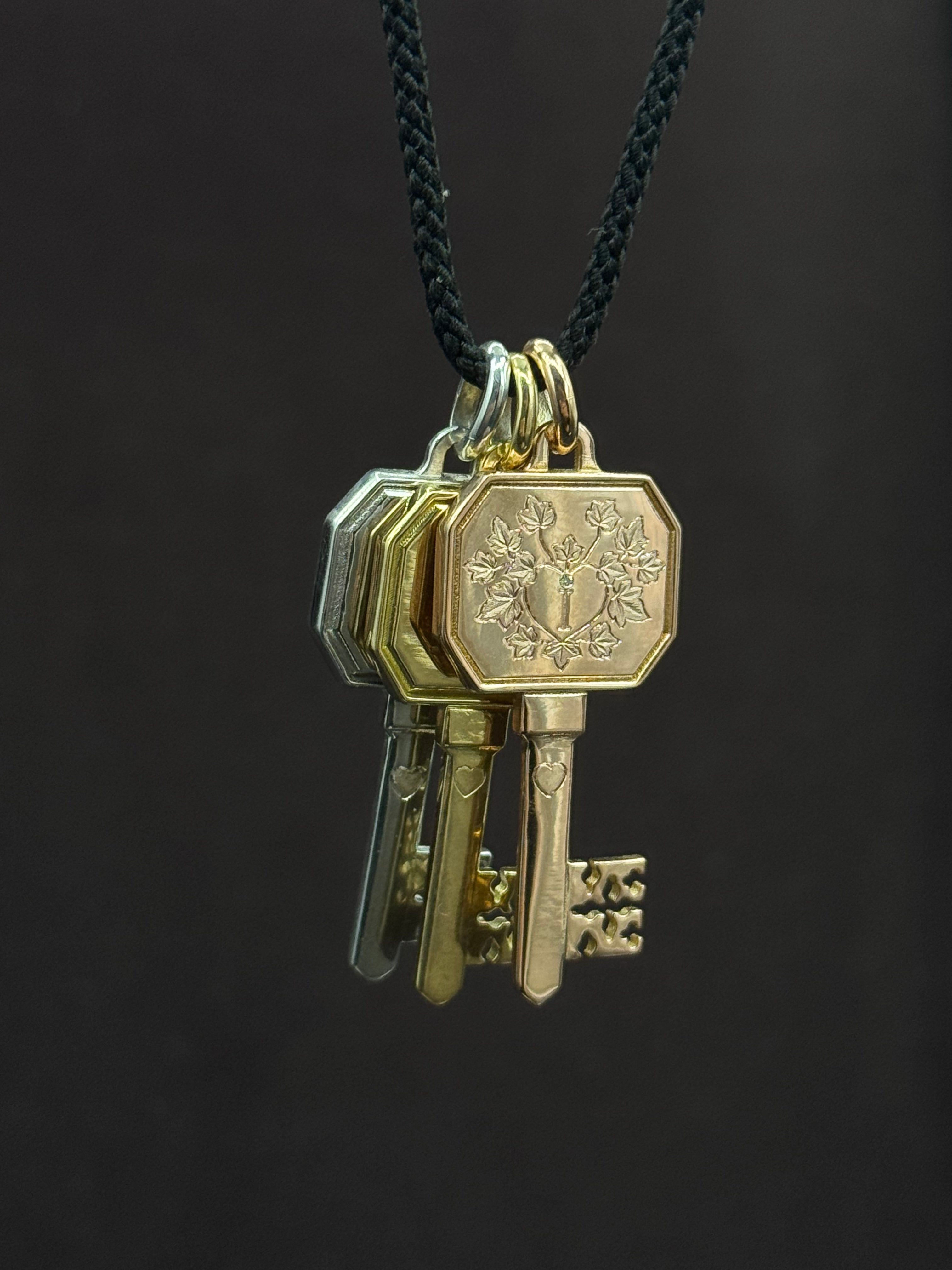 Emerald Engraved Dragon Fly Key Pendant